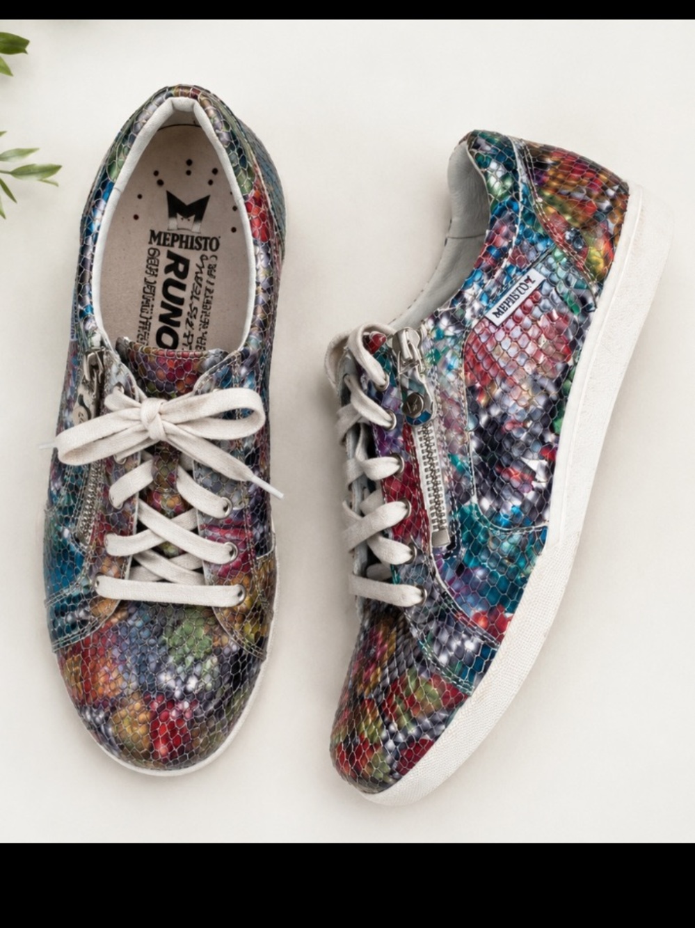 Mephisto Diamanta Runoff Air Jet Rainbow Snake Print Leather Side Zip Sneakers